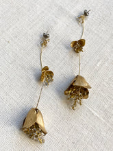 Load image into Gallery viewer, Rose stem with rain drops long earrings