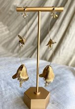 Load image into Gallery viewer, Rose stem with rain drops long earrings