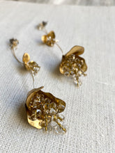 Load image into Gallery viewer, Rose stem with rain drops long earrings